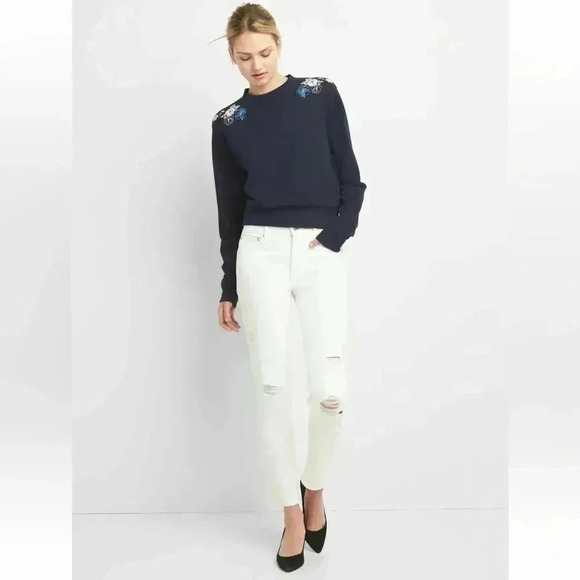 GAP High Rise Slim Straight Leg  Jeans Distressed White Denim Size 25 - Picture 2 of 16